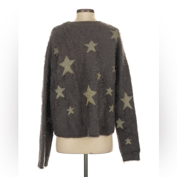 Show Me Your MuMu Textured Eyelash Gray Sweater Gold Sparkly Stars, medium - Picture 2 of 5